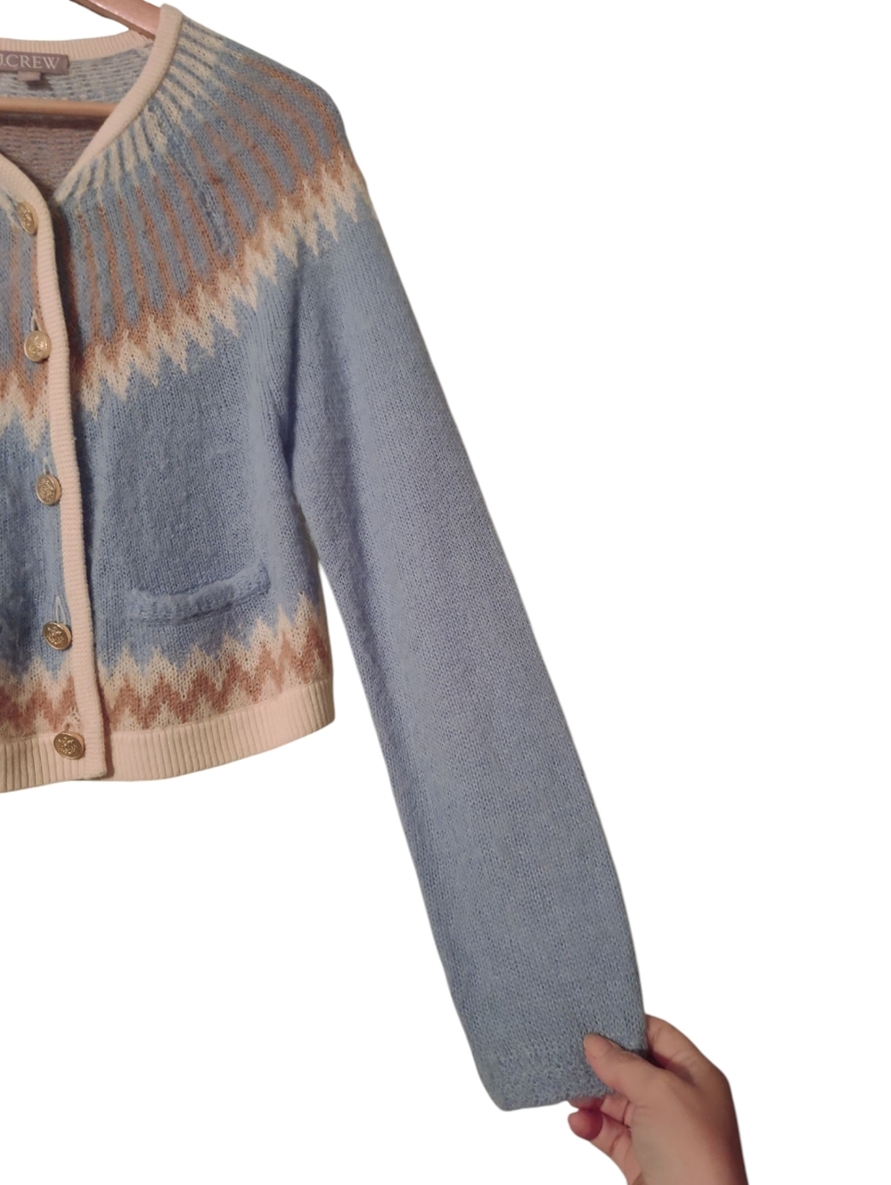 J Crew Alpaca Wool Gold Button Front Cardigan Fair Isle Crewneck Sweater - Picture 8 of 10